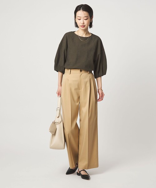 green label relaxing（グリーンレーベルリラクシング）の「［size SHORT/TALLあり］ツイル イージー ワイド パンツ（スラックス・レディース・ダークブラウン/ベージュ・SHORT/36/38/40/TALL）」の20枚目の写真