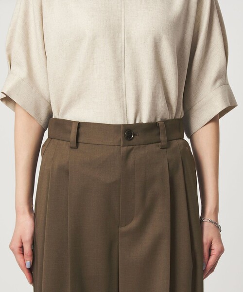 green label relaxing（グリーンレーベルリラクシング）の「［size SHORT/TALLあり］ツイル イージー ワイド パンツ（スラックス・レディース・ダークブラウン/ベージュ・SHORT/36/38/40/TALL）」の4枚目の写真