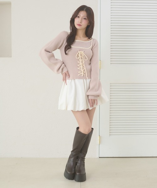 Ambre Neige(アンブルネージュ)の「lace up knit tops / レースアップニットトップス(ニット/セーター・レディース・アイボリー/ベビーピンク/ブラック・FREE)」の7枚目の写真