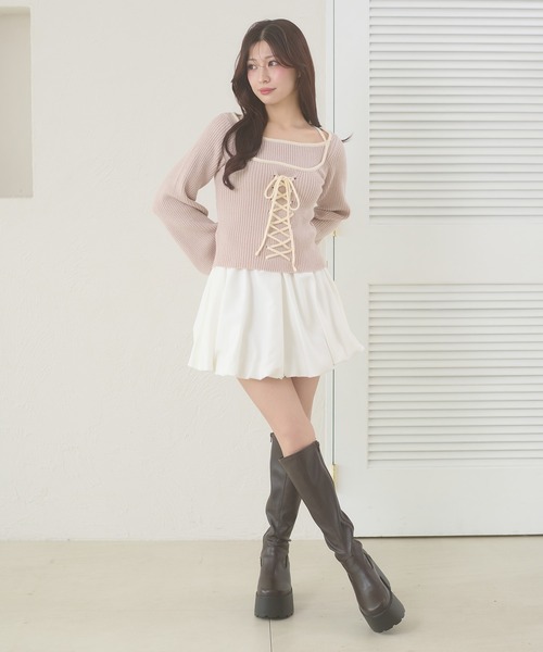 Ambre Neige(アンブルネージュ)の「lace up knit tops / レースアップニットトップス(ニット/セーター・レディース・アイボリー/ベビーピンク/ブラック・FREE)」の8枚目の写真