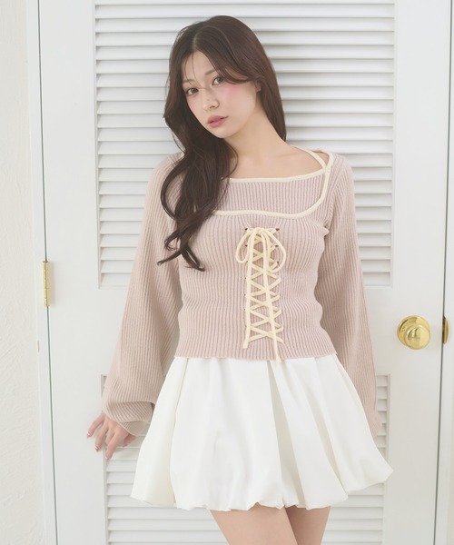 Ambre Neige(アンブルネージュ)の「lace up knit tops / レースアップニットトップス(ニット/セーター・レディース・アイボリー/ベビーピンク/ブラック・FREE)」の5枚目の写真