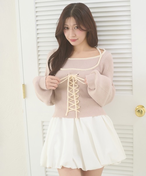 Ambre Neige(アンブルネージュ)の「lace up knit tops / レースアップニットトップス(ニット/セーター・レディース・アイボリー/ベビーピンク/ブラック・FREE)」の6枚目の写真