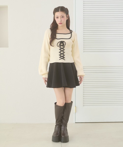 Ambre Neige(アンブルネージュ)の「lace up knit tops / レースアップニットトップス(ニット/セーター・レディース・アイボリー/ベビーピンク/ブラック・FREE)」の16枚目の写真