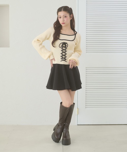Ambre Neige(アンブルネージュ)の「lace up knit tops / レースアップニットトップス(ニット/セーター・レディース・アイボリー/ベビーピンク/ブラック・FREE)」の14枚目の写真