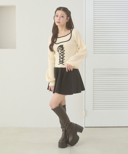 Ambre Neige(アンブルネージュ)の「lace up knit tops / レースアップニットトップス(ニット/セーター・レディース・アイボリー/ベビーピンク/ブラック・FREE)」の15枚目の写真
