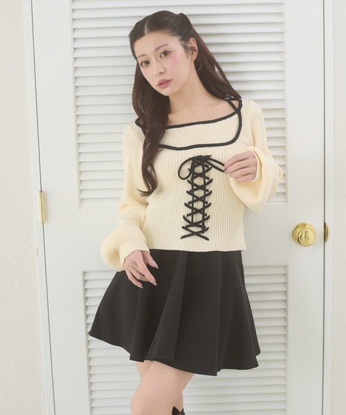 Ambre Neige(アンブルネージュ)の「lace up knit tops / レースアップニットトップス(ニット/セーター・レディース・アイボリー/ベビーピンク/ブラック・FREE)」の10枚目の写真