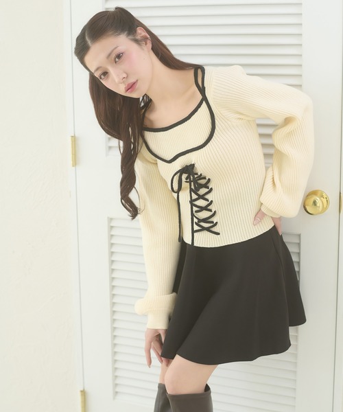 Ambre Neige(アンブルネージュ)の「lace up knit tops / レースアップニットトップス(ニット/セーター・レディース・アイボリー/ベビーピンク/ブラック・FREE)」の12枚目の写真