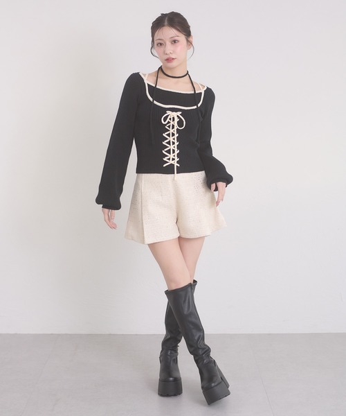 Ambre Neige(アンブルネージュ)の「lace up knit tops / レースアップニットトップス(ニット/セーター・レディース・アイボリー/ベビーピンク/ブラック・FREE)」の22枚目の写真