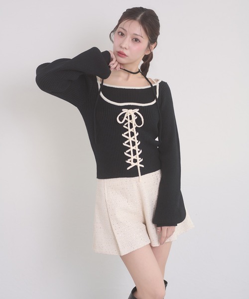 Ambre Neige(アンブルネージュ)の「lace up knit tops / レースアップニットトップス(ニット/セーター・レディース・アイボリー/ベビーピンク/ブラック・FREE)」の18枚目の写真