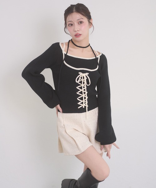 Ambre Neige(アンブルネージュ)の「lace up knit tops / レースアップニットトップス(ニット/セーター・レディース・アイボリー/ベビーピンク/ブラック・FREE)」の19枚目の写真