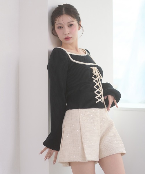 Ambre Neige(アンブルネージュ)の「lace up knit tops / レースアップニットトップス(ニット/セーター・レディース・アイボリー/ベビーピンク/ブラック・FREE)」の20枚目の写真