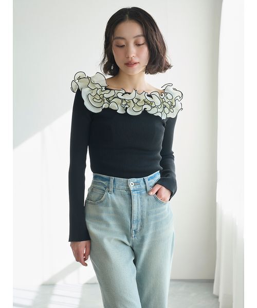 LILY BROWN◎2wayレースフリルニットトップス LILY BROWN｜【限定カラー】レースフリルニットトップス | Rakuten