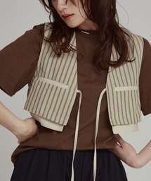 【W:Huku / ブロード ストライプ】ショート コンパクト ベスト / Broad Stripe Short Vest