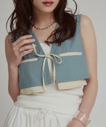 【W:Huku / ブロード ストライプ】ショート コンパクト ベスト / Broad Stripe Short Vest