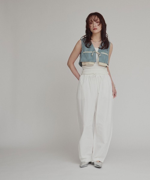 W:Huku(フーク)の「【W:Huku / ブロードストライプ】ショート ベスト / Broad Stripe Short Vest(ベスト・レディース・ブラウン/ベージュ/ブラック/ブルー・FREE)」の5枚目の写真