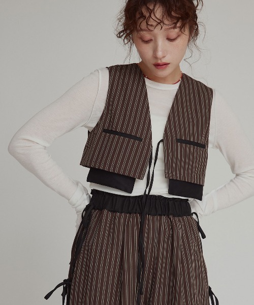 W:Huku(フーク)の「【W:Huku / ブロードストライプ】ショート ベスト / Broad Stripe Short Vest(ベスト・レディース・ブラウン/ベージュ/ブラック/ブルー・FREE)」の16枚目の写真