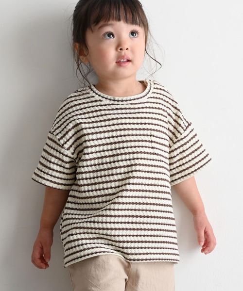 PUPPAPUPO(プッパプーポ)の「クルーネック 半袖 Tシャツ ワッフル(Tシャツ/カットソー・キッズ・ブラウン/モカ/ブラック・110/100/90/80)」の3枚目の写真
