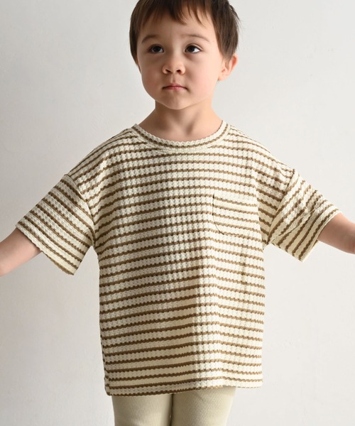 PUPPAPUPO(プッパプーポ)の「クルーネック 半袖 Tシャツ ワッフル(Tシャツ/カットソー・キッズ・ブラウン/モカ/ブラック・110/100/90/80)」の1枚目の写真