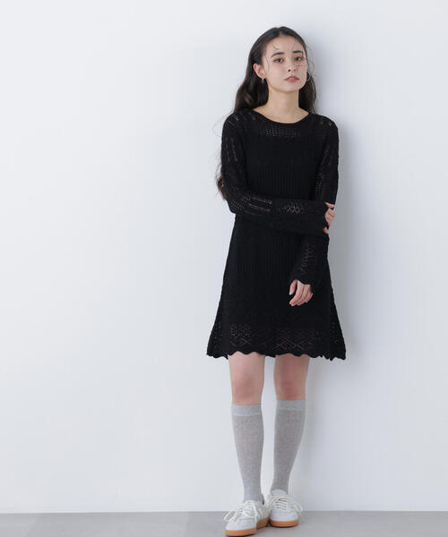 N.（N. Natural Beauty Basic）（エヌエヌナチュラルビューティーベーシック）の「透かし編みニットミニワンピース（ワンピース・レディース・ブラック/ブラウン/オフホワイト・ﾌﾘ-）」の5枚目の写真