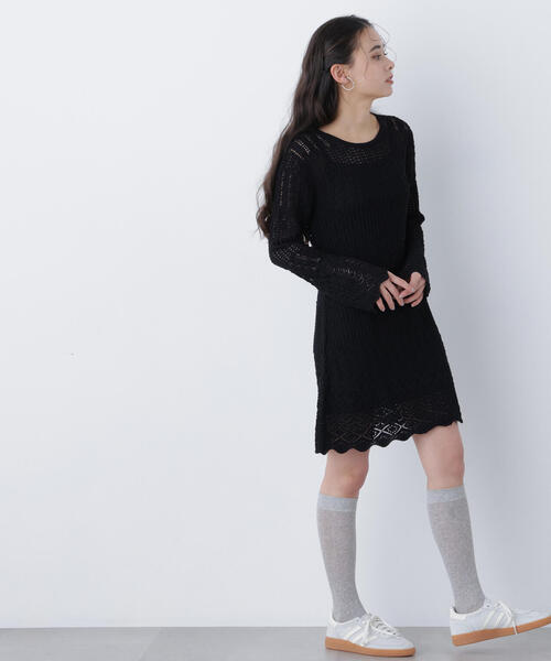 N.（N. Natural Beauty Basic）（エヌエヌナチュラルビューティーベーシック）の「透かし編みニットミニワンピース（ワンピース・レディース・ブラック/ブラウン/オフホワイト・ﾌﾘ-）」の6枚目の写真