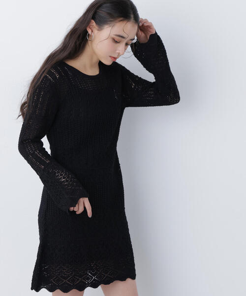 N.（N. Natural Beauty Basic）（エヌエヌナチュラルビューティーベーシック）の「透かし編みニットミニワンピース（ワンピース・レディース・ブラック/ブラウン/オフホワイト・ﾌﾘ-）」の7枚目の写真