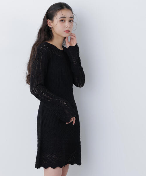 N.（N. Natural Beauty Basic）（エヌエヌナチュラルビューティーベーシック）の「透かし編みニットミニワンピース（ワンピース・レディース・ブラック/ブラウン/オフホワイト・ﾌﾘ-）」の9枚目の写真