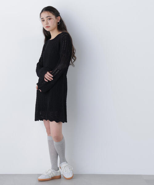 N.（N. Natural Beauty Basic）（エヌエヌナチュラルビューティーベーシック）の「透かし編みニットミニワンピース（ワンピース・レディース・ブラック/ブラウン/オフホワイト・ﾌﾘ-）」の10枚目の写真