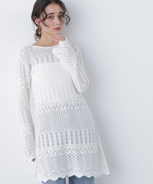 N.（N. Natural Beauty Basic）（エヌエヌナチュラルビューティーベーシック）の「透かし編みニットミニワンピース（ワンピース・レディース・ブラック/ブラウン/オフホワイト・ﾌﾘ-）」の14枚目の写真