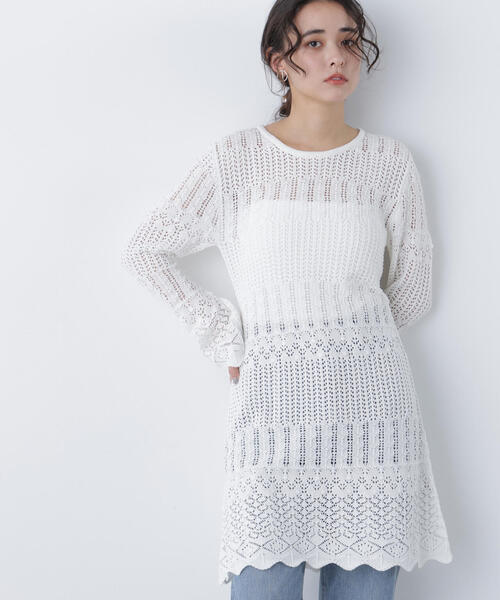 N.（N. Natural Beauty Basic）（エヌエヌナチュラルビューティーベーシック）の「透かし編みニットミニワンピース（ワンピース・レディース・ブラック/ブラウン/オフホワイト・ﾌﾘ-）」の16枚目の写真