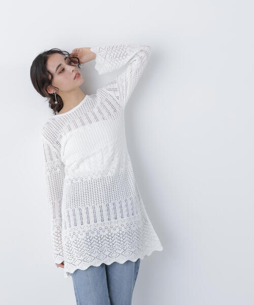 N.（N. Natural Beauty Basic）（エヌエヌナチュラルビューティーベーシック）の「透かし編みニットミニワンピース（ワンピース・レディース・ブラック/ブラウン/オフホワイト・ﾌﾘ-）」の17枚目の写真