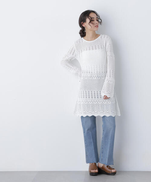 N.（N. Natural Beauty Basic）（エヌエヌナチュラルビューティーベーシック）の「透かし編みニットミニワンピース（ワンピース・レディース・ブラック/ブラウン/オフホワイト・ﾌﾘ-）」の18枚目の写真