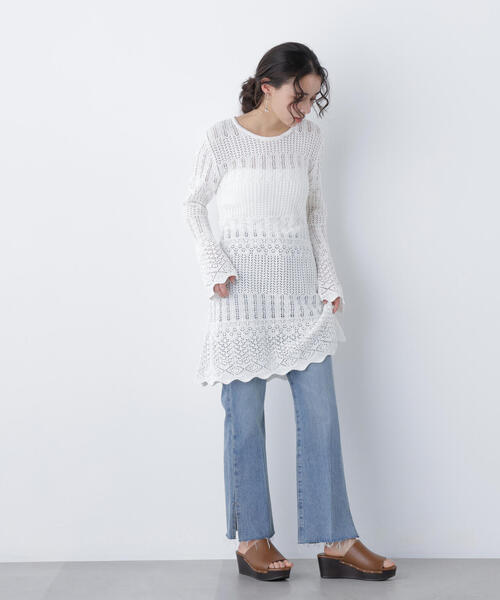 N.（N. Natural Beauty Basic）（エヌエヌナチュラルビューティーベーシック）の「透かし編みニットミニワンピース（ワンピース・レディース・ブラック/ブラウン/オフホワイト・ﾌﾘ-）」の19枚目の写真