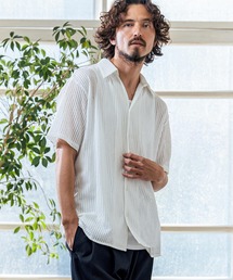 mhs2547- Sheer Fabric Skipper Neck Short Sleeve Shirt ショートスリーブシャツ(MGN-261-023)