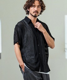 mhs2547- Sheer Fabric Skipper Neck Short Sleeve Shirt ショートスリーブシャツ(MGN-261-023)
