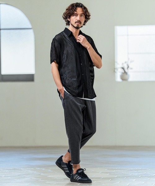 Magine（マージン）の「mhs2547- Sheer Fabric Skipper Neck Short Sleeve Shirt ショートスリーブシャツ(MGN-261-023)（シャツ/ブラウス・メンズ・ホワイト/チャコール/ブラック・44/48/46）」の6枚目の写真
