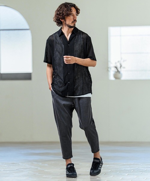 Magine（マージン）の「mhs2547- Sheer Fabric Skipper Neck Short Sleeve Shirt ショートスリーブシャツ(MGN-261-023)（シャツ/ブラウス・メンズ・ホワイト/チャコール/ブラック・44/48/46）」の7枚目の写真