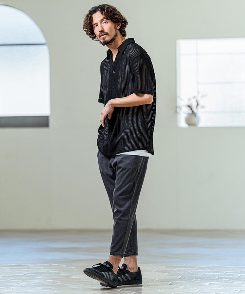 Magine（マージン）の「mhs2547- Sheer Fabric Skipper Neck Short Sleeve Shirt ショートスリーブシャツ(MGN-261-023)（シャツ/ブラウス・メンズ・ホワイト/チャコール/ブラック・44/48/46）」の8枚目の写真