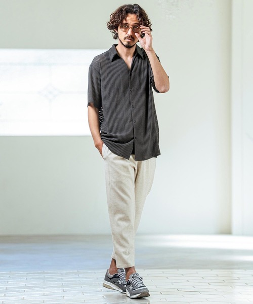 Magine（マージン）の「mhs2547- Sheer Fabric Skipper Neck Short Sleeve Shirt ショートスリーブシャツ(MGN-261-023)（シャツ/ブラウス・メンズ・ホワイト/チャコール/ブラック・44/48/46）」の11枚目の写真