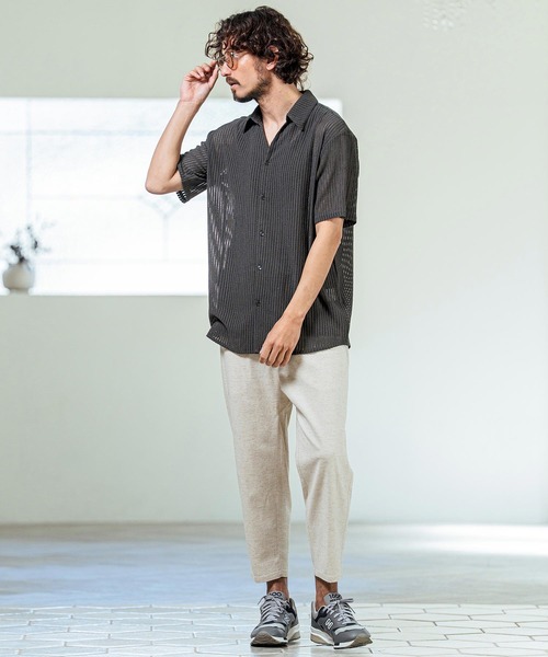 Magine（マージン）の「mhs2547- Sheer Fabric Skipper Neck Short Sleeve Shirt ショートスリーブシャツ(MGN-261-023)（シャツ/ブラウス・メンズ・ホワイト/チャコール/ブラック・44/48/46）」の12枚目の写真