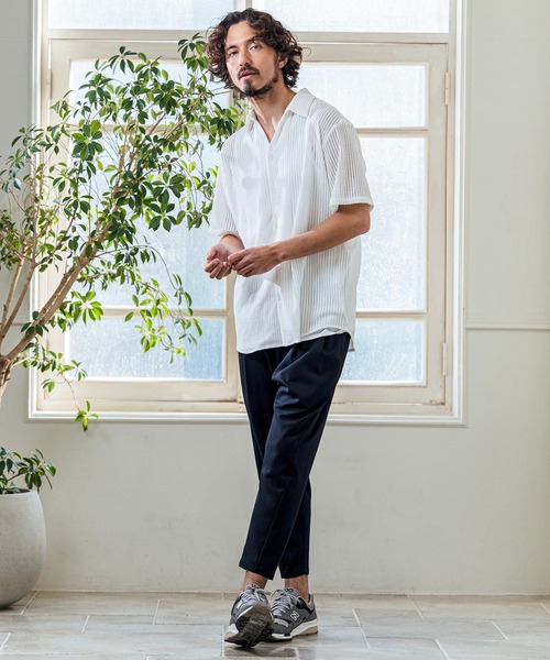 Magine（マージン）の「mhs2547- Sheer Fabric Skipper Neck Short Sleeve Shirt ショートスリーブシャツ(MGN-261-023)（シャツ/ブラウス・メンズ・ホワイト/チャコール/ブラック・44/48/46）」の16枚目の写真