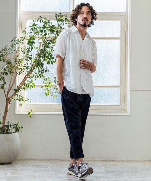 Magine（マージン）の「mhs2547- Sheer Fabric Skipper Neck Short Sleeve Shirt ショートスリーブシャツ(MGN-261-023)（シャツ/ブラウス・メンズ・ホワイト/チャコール/ブラック・44/48/46）」の17枚目の写真