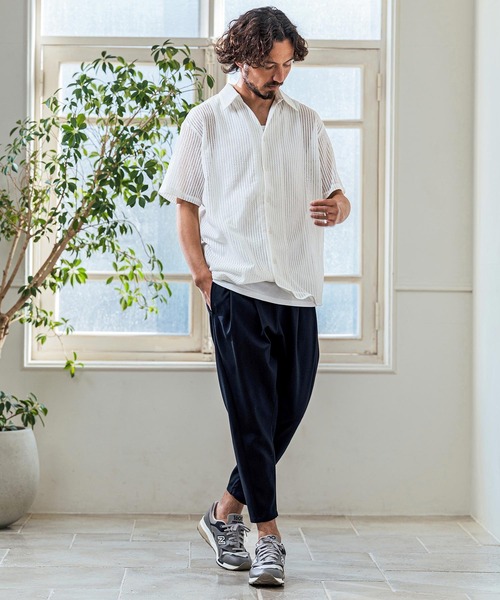 Magine（マージン）の「mhs2547- Sheer Fabric Skipper Neck Short Sleeve Shirt ショートスリーブシャツ(MGN-261-023)（シャツ/ブラウス・メンズ・ホワイト/チャコール/ブラック・44/48/46）」の18枚目の写真