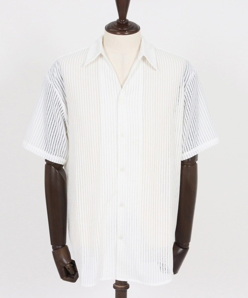 Magine（マージン）の「mhs2547- Sheer Fabric Skipper Neck Short Sleeve Shirt ショートスリーブシャツ(MGN-261-023)（シャツ/ブラウス・メンズ・ホワイト/チャコール/ブラック・44/48/46）」の19枚目の写真