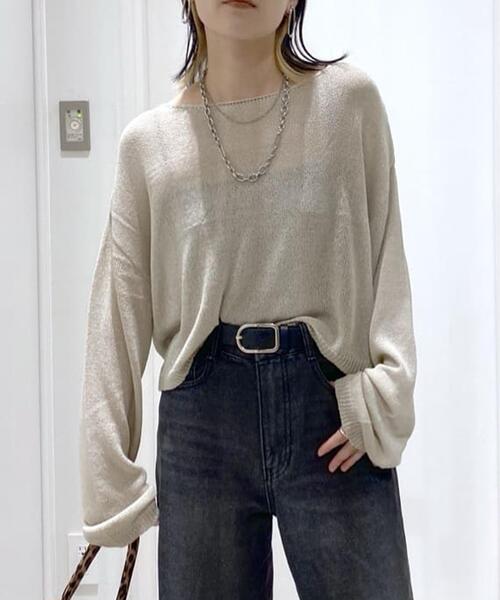 FREE'S MART(フリーズマート)の「◆透かしあみ天竺短丈ニット(ニット/セーター・レディース・レッド/ホワイト/ブラック/ネイビー/ベージュ・FREE)」の4枚目の写真