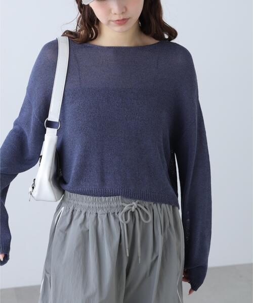 FREE'S MART(フリーズマート)の「◆透かしあみ天竺短丈ニット(ニット/セーター・レディース・レッド/ホワイト/ブラック/ネイビー/ベージュ・FREE)」の1枚目の写真