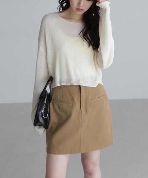 FREE'S MART(フリーズマート)の「◆透かしあみ天竺短丈ニット(ニット/セーター・レディース・レッド/ホワイト/ブラック/ネイビー/ベージュ・FREE)」の2枚目の写真