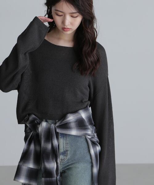 FREE'S MART(フリーズマート)の「◆透かしあみ天竺短丈ニット(ニット/セーター・レディース・レッド/ホワイト/ブラック/ネイビー/ベージュ・FREE)」の3枚目の写真