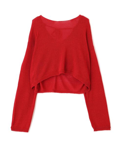 FREE'S MART(フリーズマート)の「◆透かしあみ天竺短丈ニット(ニット/セーター・レディース・レッド/ホワイト/ブラック/ネイビー/ベージュ・FREE)」の6枚目の写真