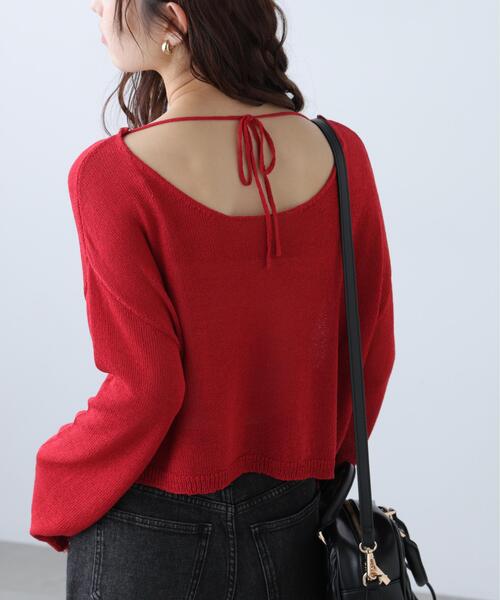 FREE'S MART(フリーズマート)の「◆透かしあみ天竺短丈ニット(ニット/セーター・レディース・レッド/ホワイト/ブラック/ネイビー/ベージュ・FREE)」の7枚目の写真