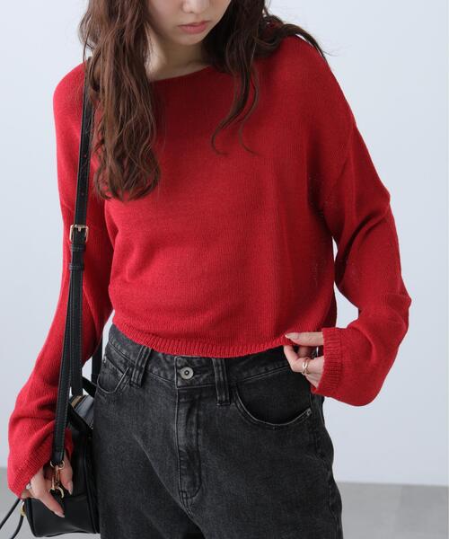 FREE'S MART(フリーズマート)の「◆透かしあみ天竺短丈ニット(ニット/セーター・レディース・レッド/ホワイト/ブラック/ネイビー/ベージュ・FREE)」の8枚目の写真